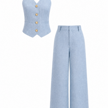 Light Blue Halter Vest and Wide-Leg Trouser Two-Piece Set