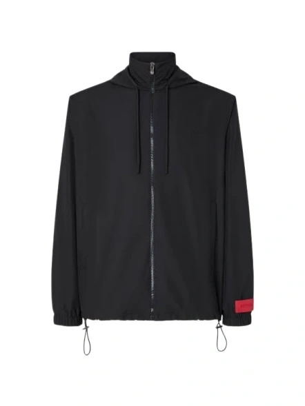 Black Zip-Up Hooded Lightweight Jacket