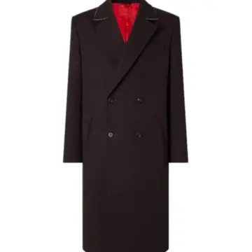 Black Double-Breasted Long Overcoat with Red Lining