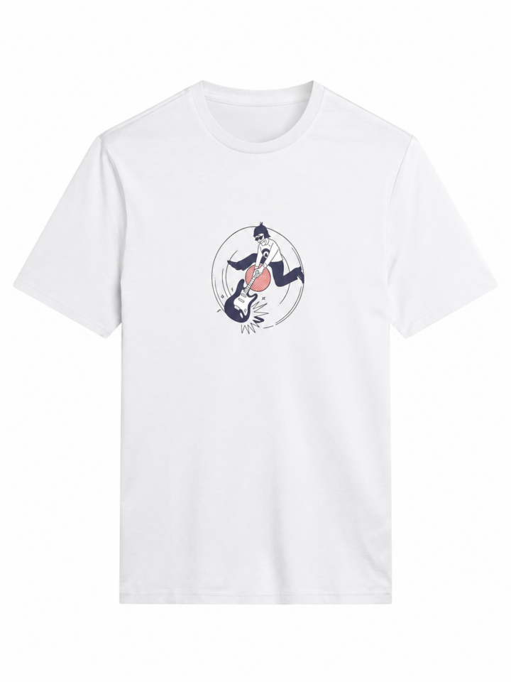 White Graphic Guitar Print Short-Sleeve T-Shirt