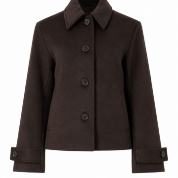 Dark Brown Single-Breasted Tailored Coat with Pointed Collar