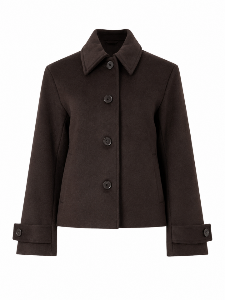 Dark Brown Single-Breasted Tailored Coat with Pointed Collar