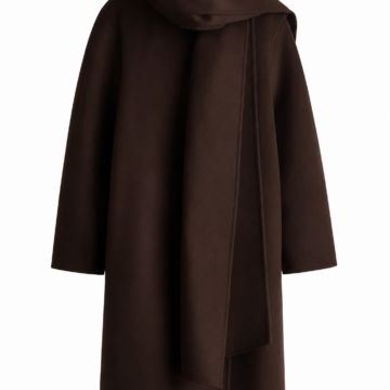 Dark Brown Longline Drapey Coat with Cowl Neckline