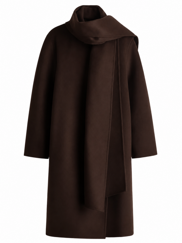 Dark Brown Longline Drapey Coat with Cowl Neckline