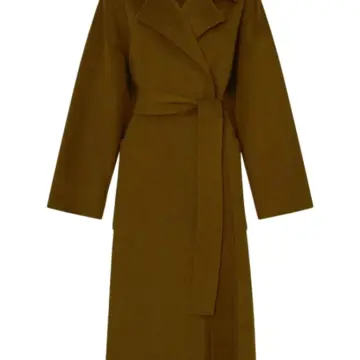 Olive Brown Longline Trench Coat with Self-Tie Belt