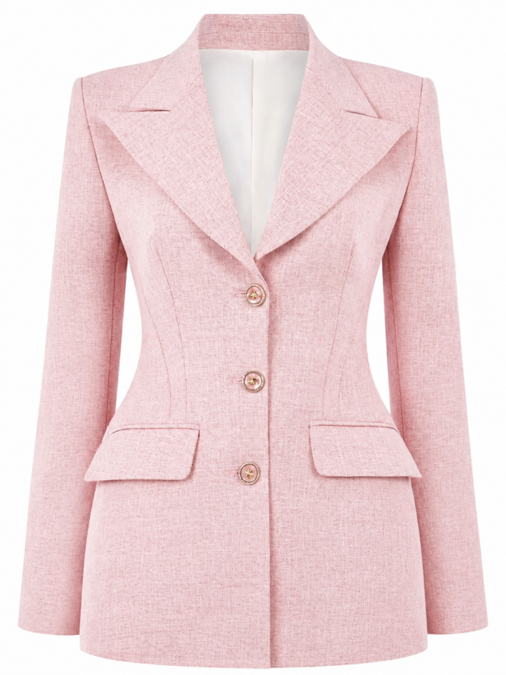 Light Pink Fitted Tailored Blazer with Peak Lapel
