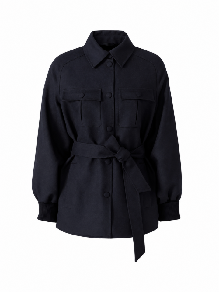 Black Relaxed Belted Woven Jacket