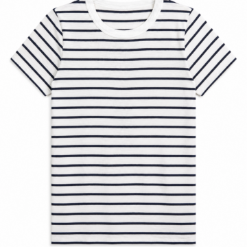 White and Navy Horizontal Striped Crew Neck T-Shirt