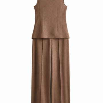 Brown Mock-Neck Sleeveless Top and Wide-Leg Trousers Set