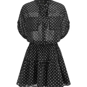 Black Polka Dot Sheer Tiered Mini Dress