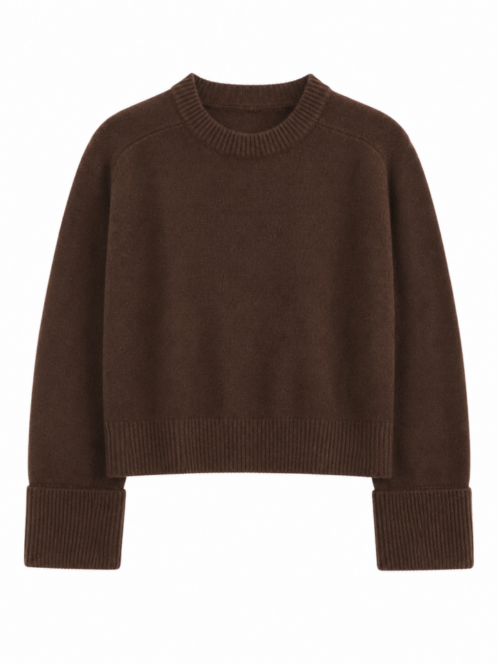 Dark Brown Relaxed Crewneck Pullover Sweater