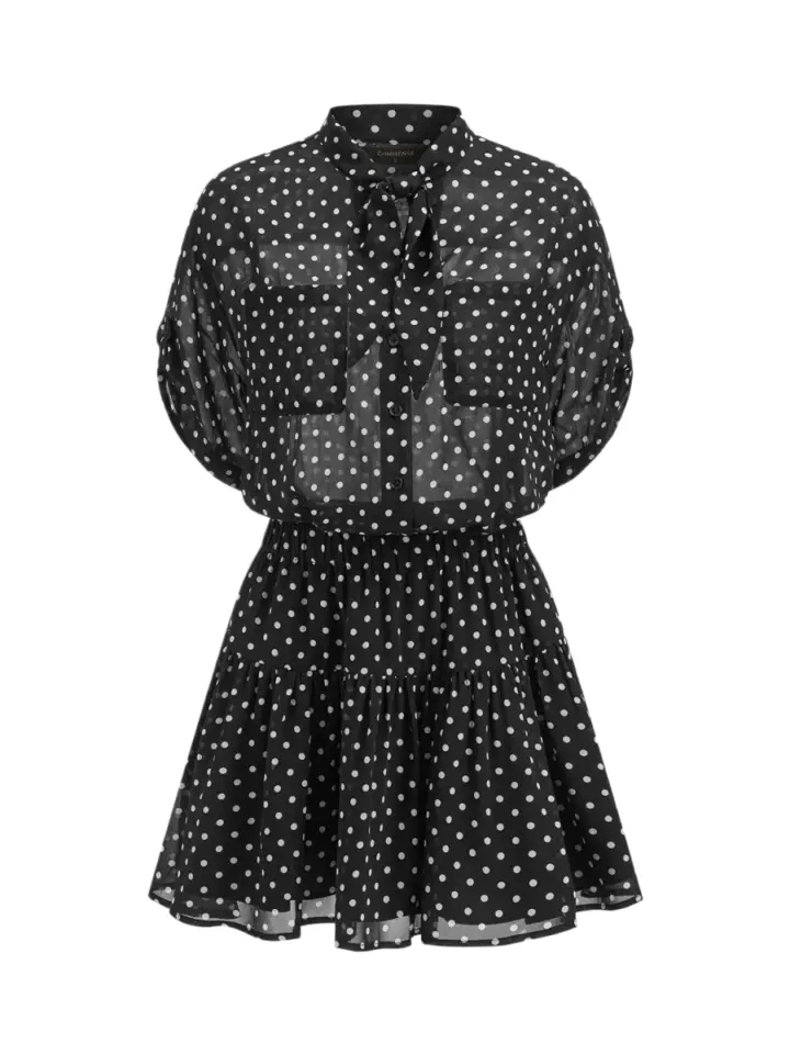 Black Polka Dot Sheer Tiered Mini Dress