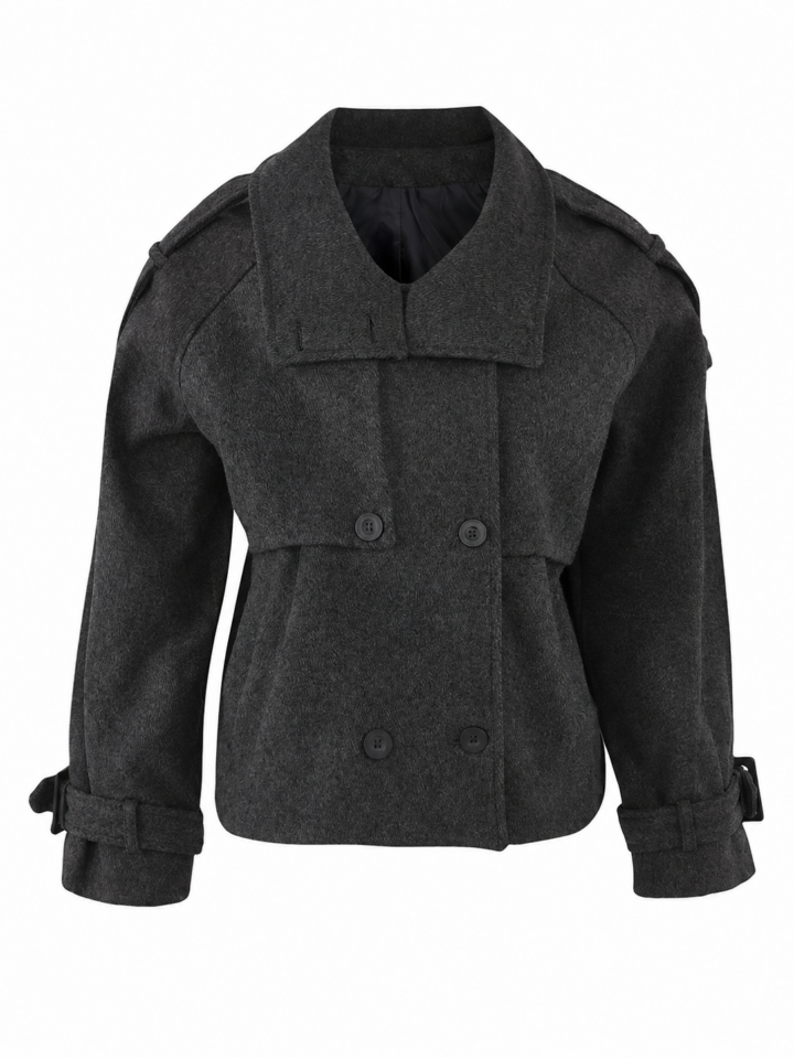 Charcoal Grey Double-Breasted Wool-Like Jacket
