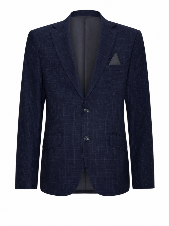 Navy Blue Single-Breasted Notch Lapel Suit Jacket