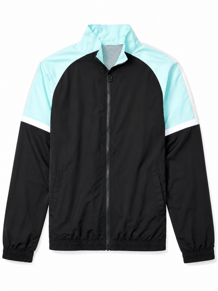 Black and Light Blue Color-Block Track Jacket