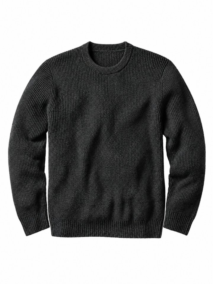 Charcoal Grey Ribbed Knit Crew Neck Sweater
