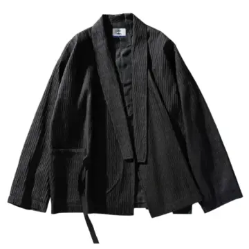 Black Crinkled Relaxed Haori-Style Jacket