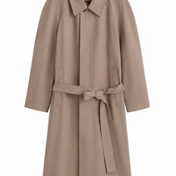 Taupe Longline Coat with Raglan Sleeves and Belt