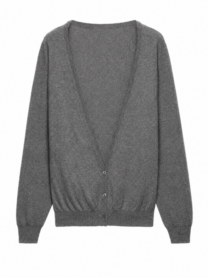 Heather Grey Longline Knit Cardigan with Deep V-Neck