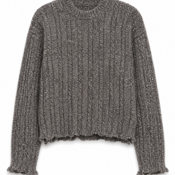 Heathered Grey Cropped Crewneck Sweater with Raw Edge