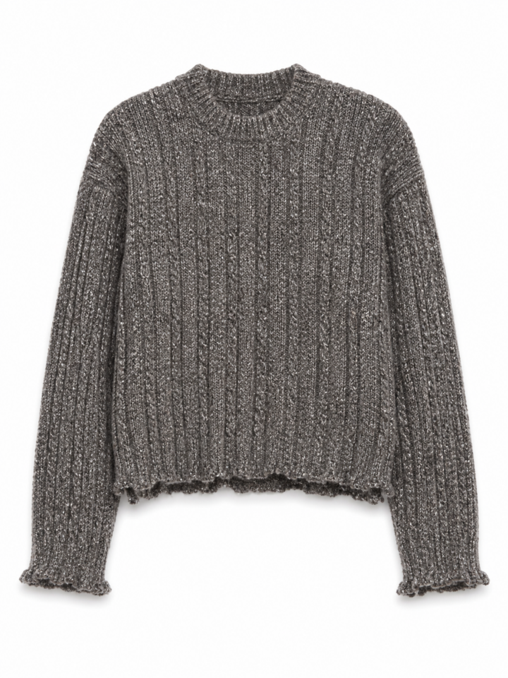 Heathered Grey Cropped Crewneck Sweater with Raw Edge