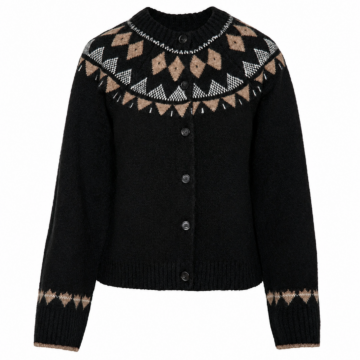 Black Fair Isle Patterned Button-Front Cardigan