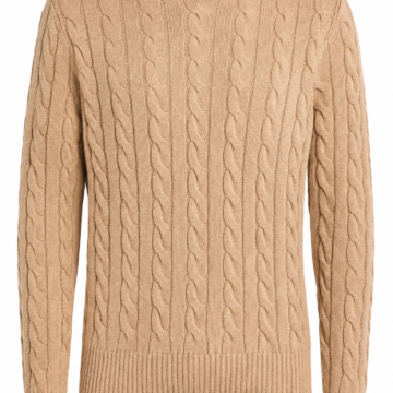 Tan Cable-Knit Crewneck Sweater