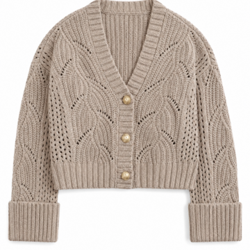 Beige Pointelle Cropped Cardigan with Gold Buttons
