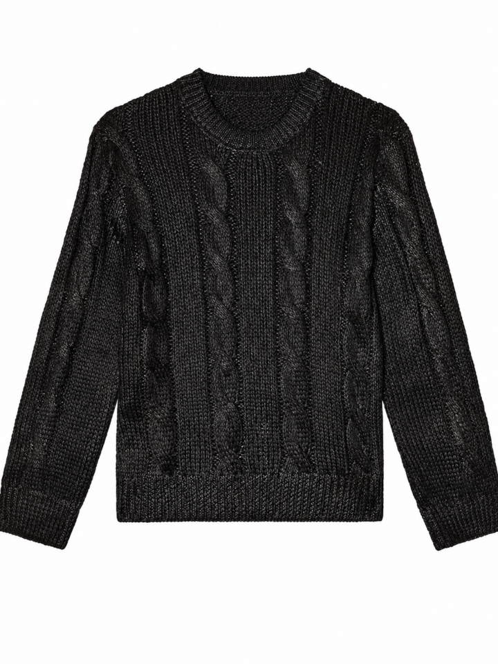 Black Cable Knit Crew Neck Sweater