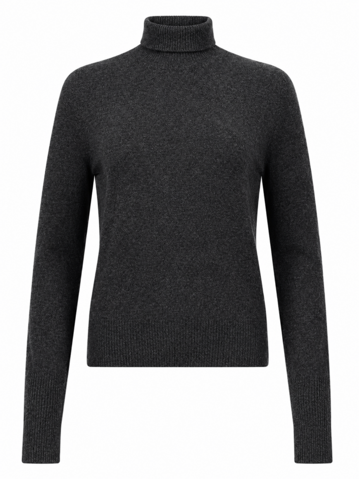 Dark Grey Fitted Turtleneck Knit Sweater