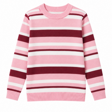 Multi-Stripe Pullover Sweater in Pink, White, and Burgundy