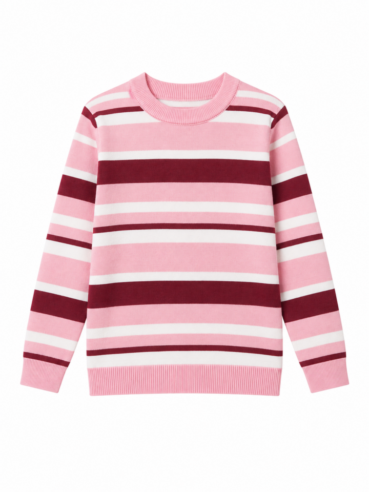 Multi-Stripe Pullover Sweater in Pink, White, and Burgundy