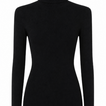 Women's Black Ribbed Turtleneck Bodycon Sweater