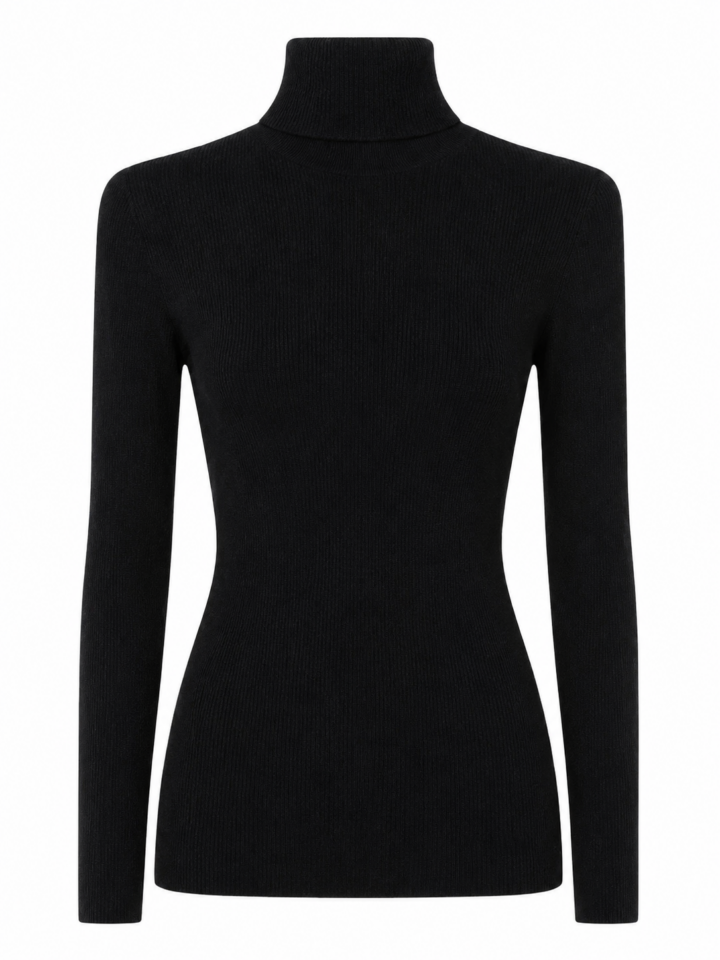Women's Black Ribbed Turtleneck Bodycon Sweater