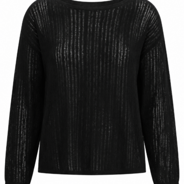 Black Relaxed Boat Neck Semi-Sheer Stripe Knit Sweater