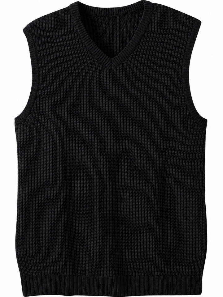 Black Sleeveless V-Neck Knit Sweater Vest