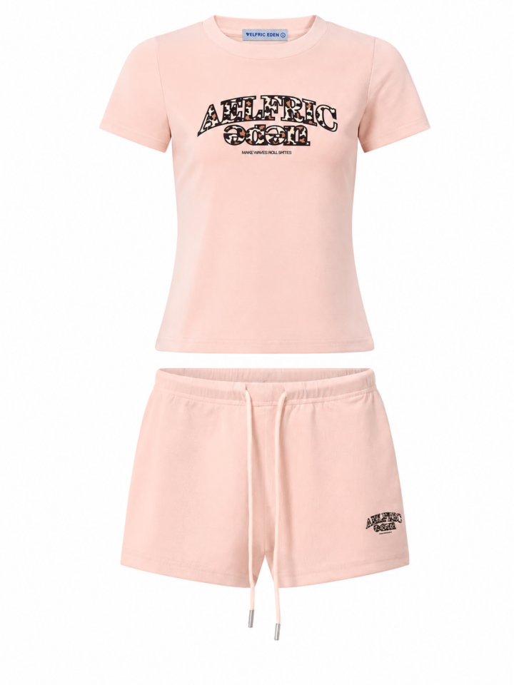 Pink Graphic Print T-Shirt and Shorts Set