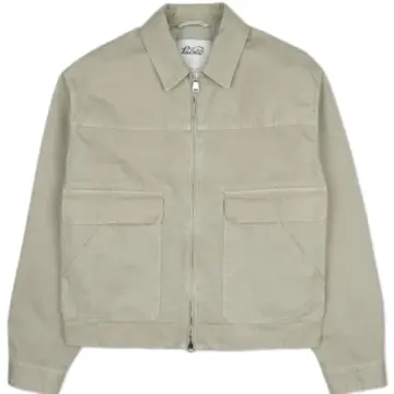 Light Beige Relaxed Fit Zip Front Canvas Jacket