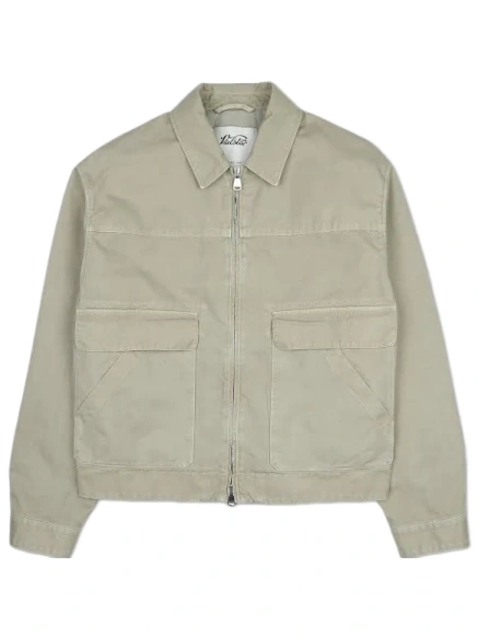 Light Beige Relaxed Fit Zip Front Canvas Jacket