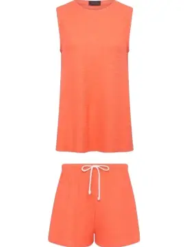Coral Relaxed Tunic and Drawstring Shorts Set