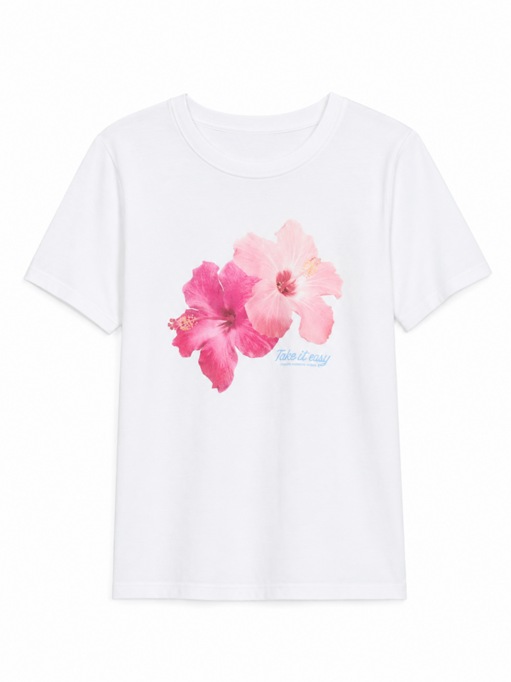 White Hibiscus Graphic T-Shirt