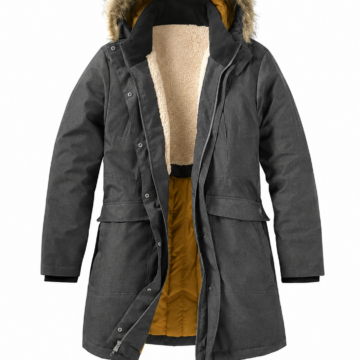 Dark Charcoal Parka with Faux Fur Hood and Fleece Lining