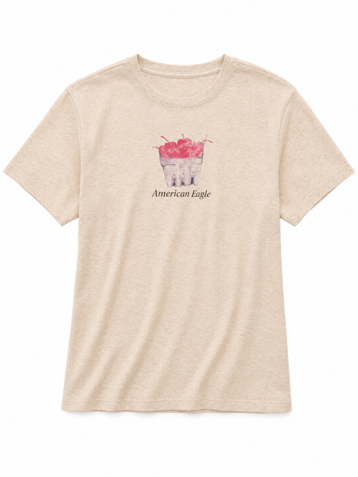 Light Beige Heathered Cherry Graphic T-Shirt