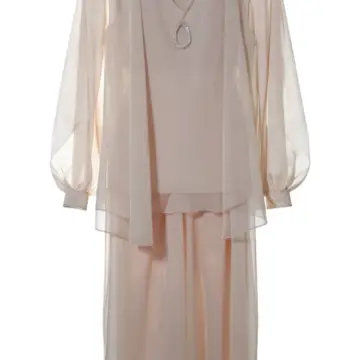 Light Beige Chiffon Overlay Top and Maxi Skirt Set