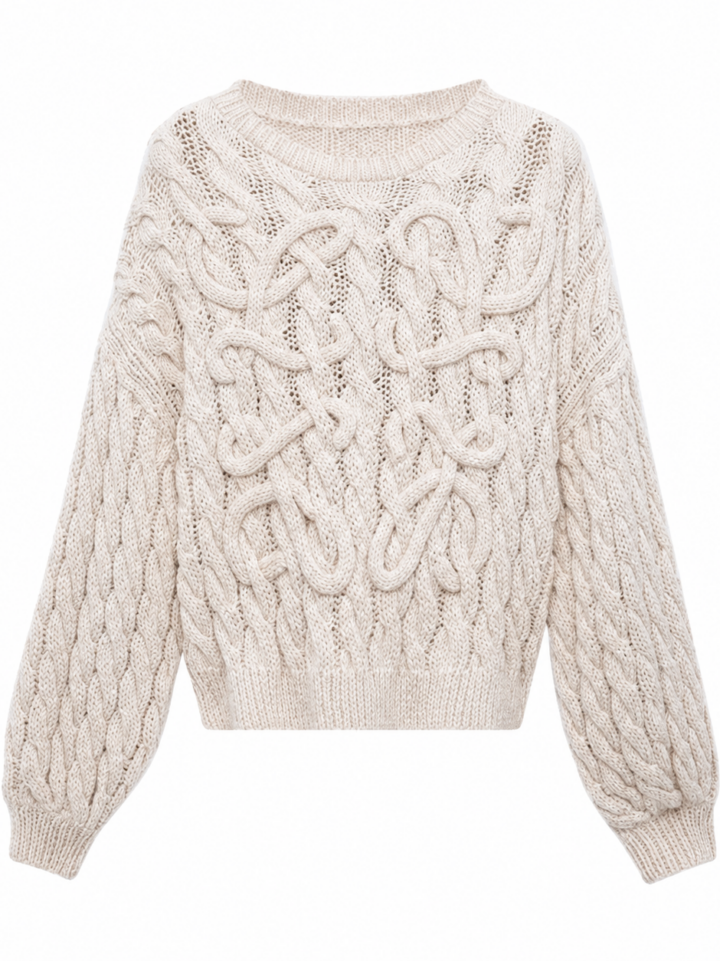 Off-White Crewneck Cable Knit Sweater