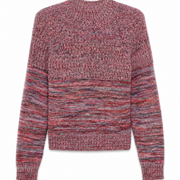 Marled Red Burgundy Grey Cream Knit Sweater with Mock Neck