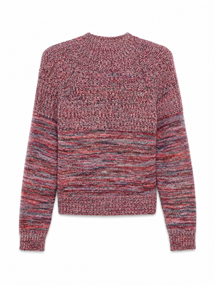 Marled Red Burgundy Grey Cream Knit Sweater with Mock Neck