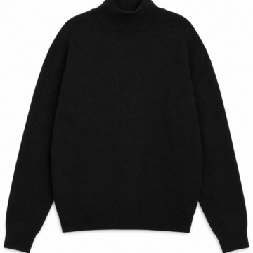 Black Knit Turtleneck Sweater with Ribbed Mock Neck