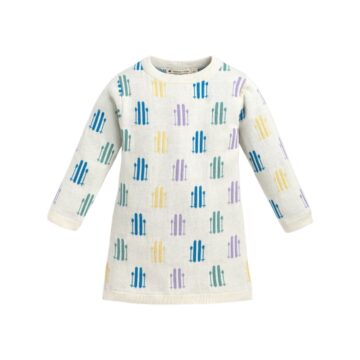 Cream Pastel Fence Pattern Knit Sweater Dress for Kids