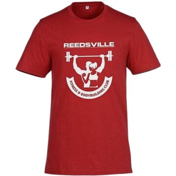 Red Short-Sleeve Crew-Neck Graphic T-Shirt with Barbell Print